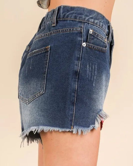 VERY J Raw Hem Pocketed Contrast Washed Denim Shorts - THE AMERICAN BLUE