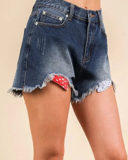 VERY J Raw Hem Pocketed Contrast Washed Denim Shorts - THE AMERICAN BLUE