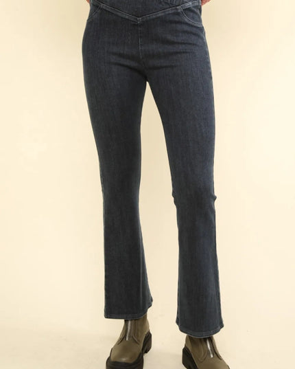 VERY J Washed Denim Stretchy Crossover Waist Leggings - THE AMERICAN BLUE