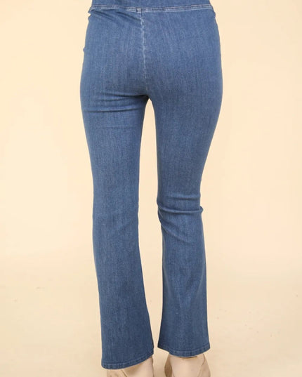 VERY J Washed Denim Stretchy Crossover Waist Leggings - THE AMERICAN BLUE