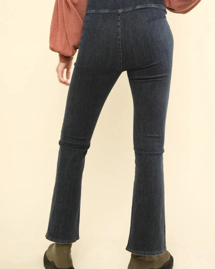 VERY J Washed Denim Stretchy Crossover Waist Leggings - THE AMERICAN BLUE
