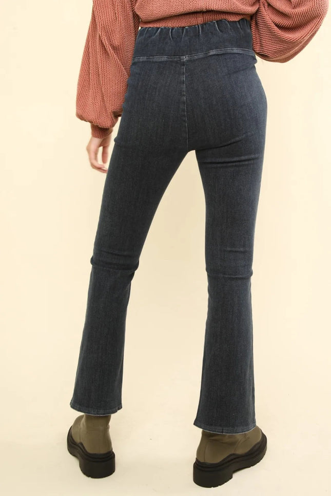 VERY J Washed Denim Stretchy Crossover Waist Leggings - THE AMERICAN BLUE