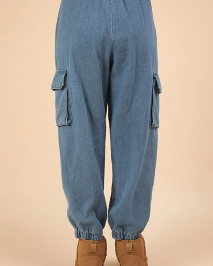 VERY J Washed Drawstring Jogger Cargo Jeans - THE AMERICAN BLUE
