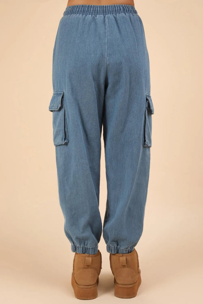 VERY J Washed Drawstring Jogger Cargo Jeans - THE AMERICAN BLUE