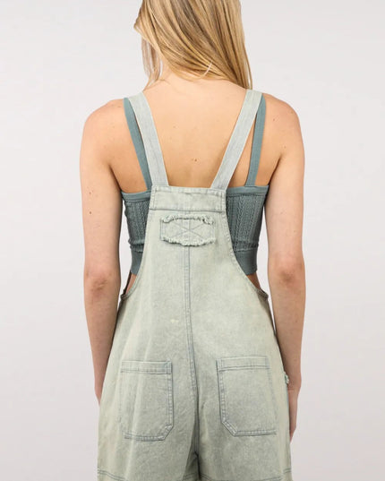 VERY J Washed Frayed Hem Denim Overall - THE AMERICAN BLUE