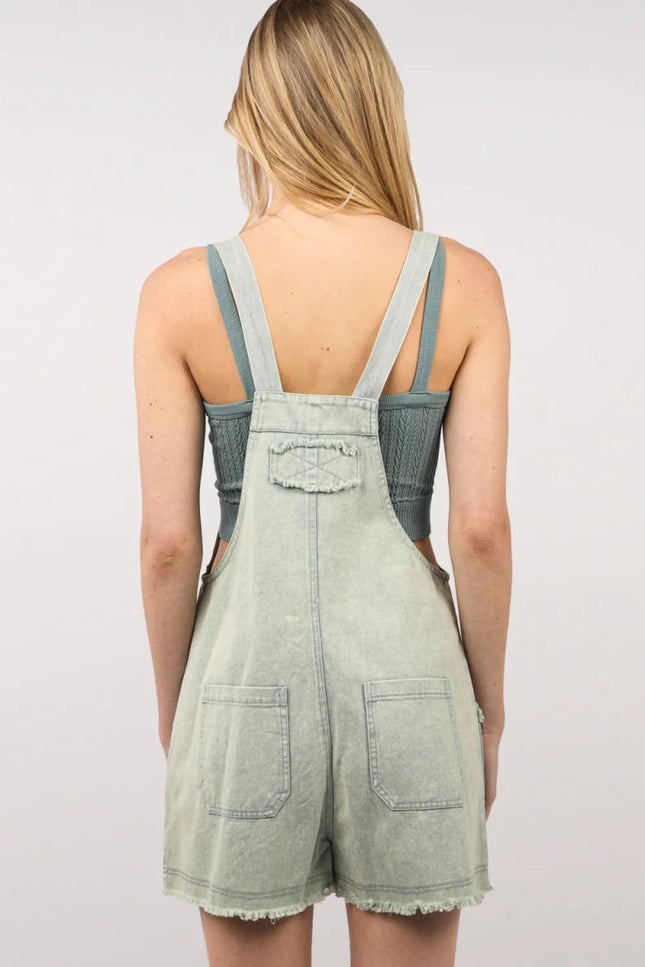 VERY J Washed Frayed Hem Denim Overall - THE AMERICAN BLUE
