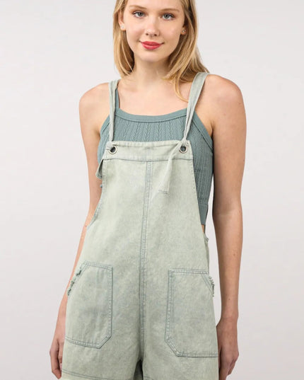 VERY J Washed Frayed Hem Denim Overall - THE AMERICAN BLUE