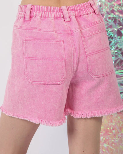 VERY J Washed Raw Hem Denim Shorts - THE AMERICAN BLUE