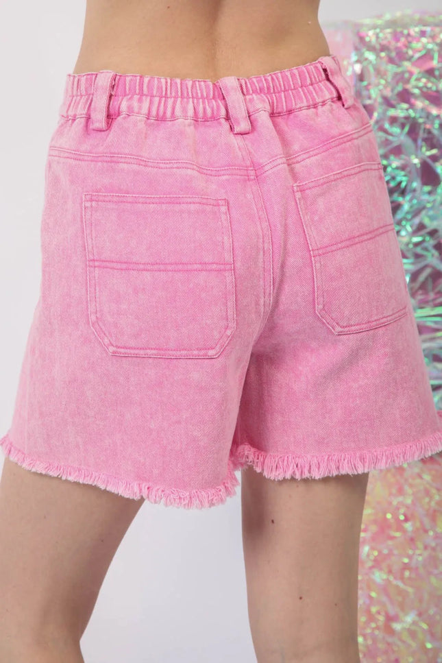 VERY J Washed Raw Hem Denim Shorts - THE AMERICAN BLUE