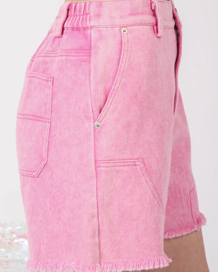 VERY J Washed Raw Hem Denim Shorts - THE AMERICAN BLUE
