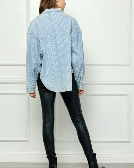 Veveret Button Up Dropped Shoulder Denim Top - THE AMERICAN BLUE