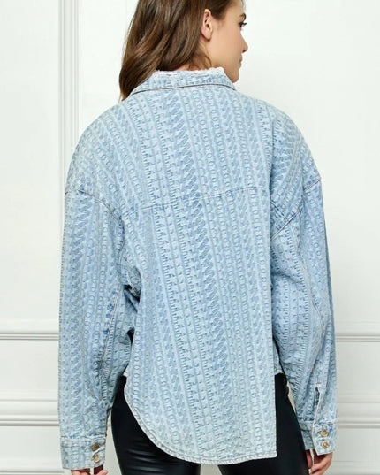 Veveret Button Up Dropped Shoulder Denim Top - THE AMERICAN BLUE