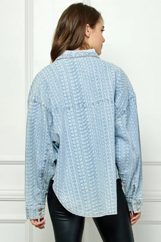 Veveret Button Up Dropped Shoulder Denim Top - THE AMERICAN BLUE