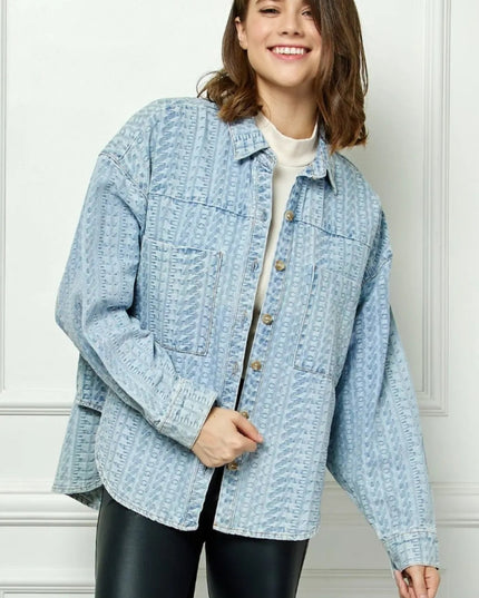 Veveret Button Up Dropped Shoulder Denim Top - THE AMERICAN BLUE
