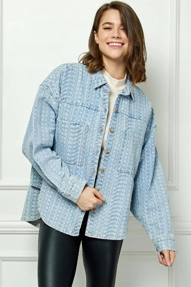 Veveret Button Up Dropped Shoulder Denim Top - THE AMERICAN BLUE