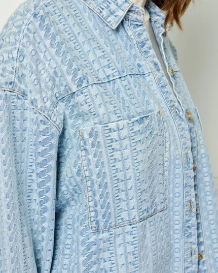 Veveret Button Up Dropped Shoulder Denim Top - THE AMERICAN BLUE