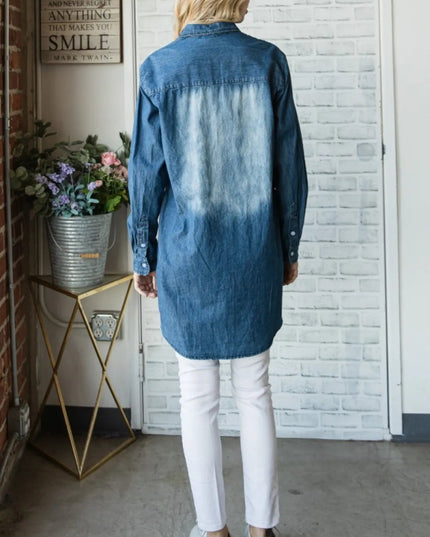 Veveret Pocketed Button Up Washed Denim Shirt - THE AMERICAN BLUE