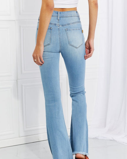 Vibrant MIU Full Size Jess Button Flare Jeans - THE AMERICAN BLUE