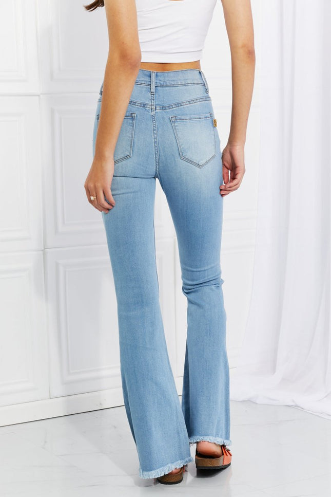 Vibrant MIU Full Size Jess Button Flare Jeans - THE AMERICAN BLUE