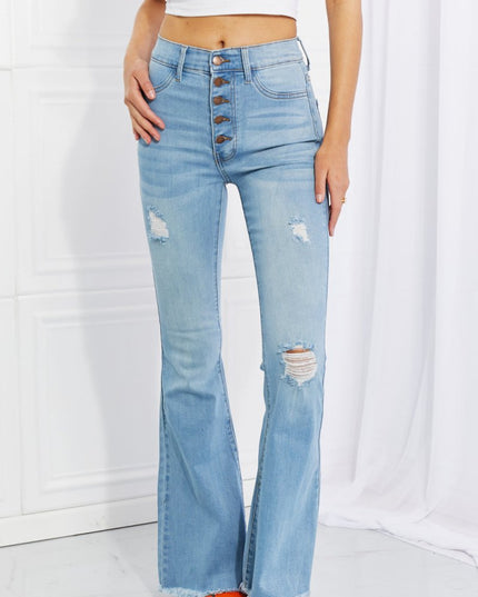 Vibrant MIU Full Size Jess Button Flare Jeans - THE AMERICAN BLUE