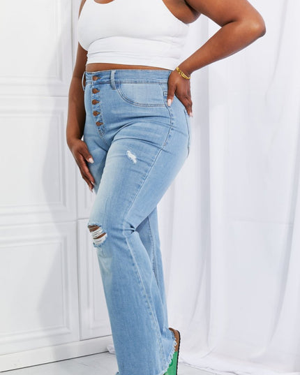 Vibrant MIU Full Size Jess Button Flare Jeans - THE AMERICAN BLUE