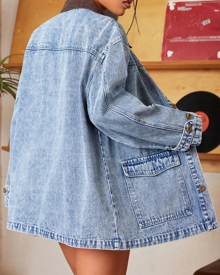 Vintage Wash Denim Jacket with Contrast Collar - THE AMERICAN BLUE