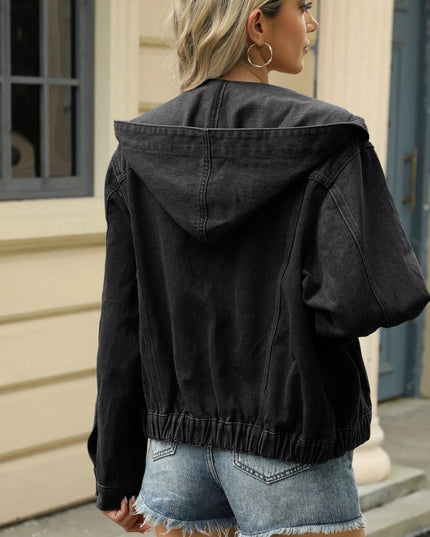 Washed Button Up Hooded Denim Jacket - THE AMERICAN BLUE