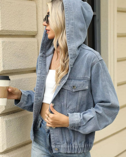 Washed Button Up Hooded Denim Jacket - THE AMERICAN BLUE