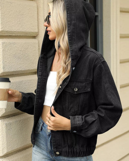 Washed Button Up Hooded Denim Jacket - THE AMERICAN BLUE