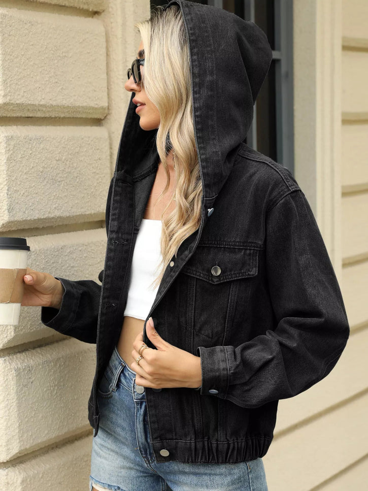 Washed Button Up Hooded Denim Jacket - THE AMERICAN BLUE