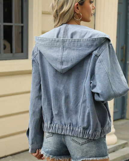 Washed Button Up Hooded Denim Jacket - THE AMERICAN BLUE