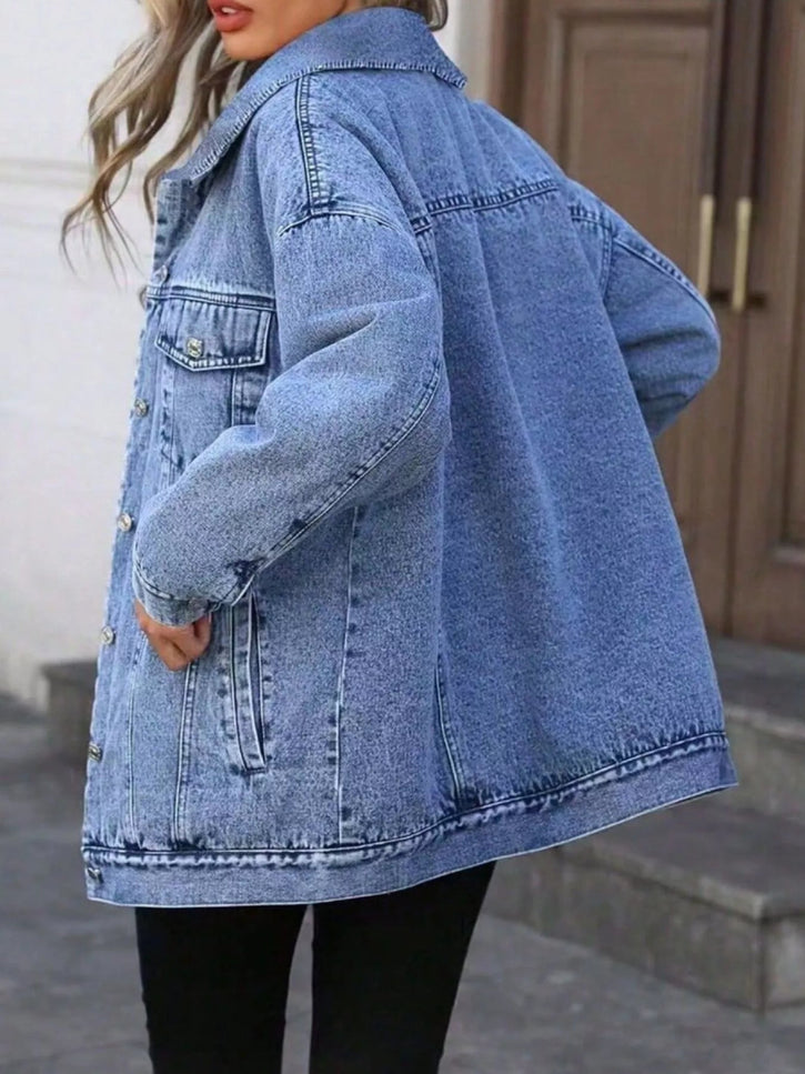 Washed Button Up Oversized Denim Jacket - THE AMERICAN BLUE