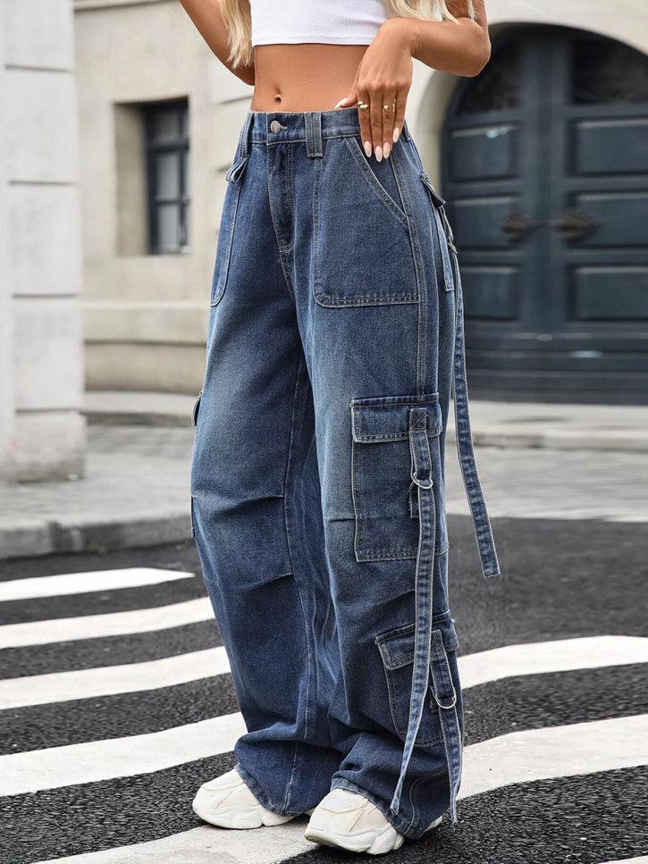 Wide Leg Cargo Jeans - THE AMERICAN BLUE