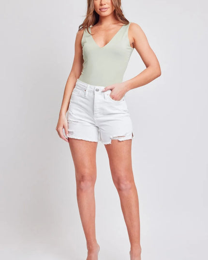 YMI Jeanswear Distressed Frayed Hem Denim Shorts - THE AMERICAN BLUE