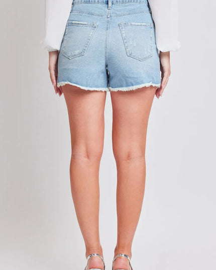 YMI Jeanswear Distressed Frayed Hem Denim Shorts - THE AMERICAN BLUE