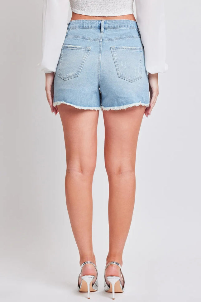 YMI Jeanswear Distressed Frayed Hem Denim Shorts - THE AMERICAN BLUE