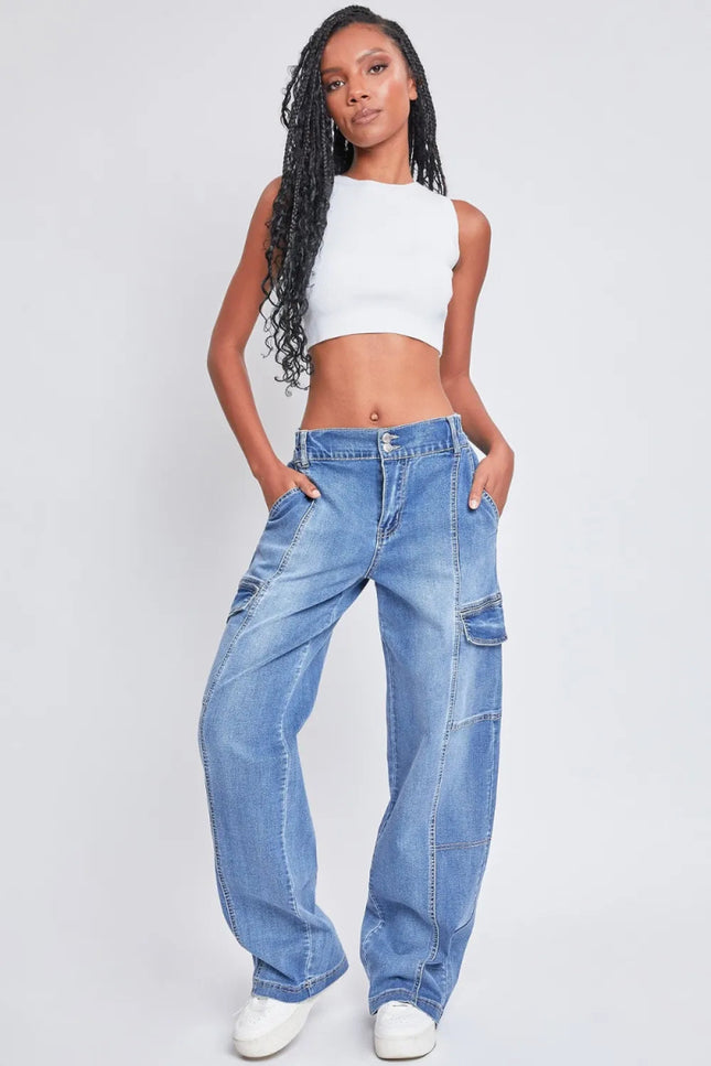 YMI Jeanswear High - Rise Straight Cargo Jeans - THE AMERICAN BLUE