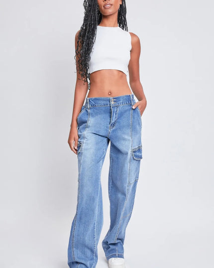 YMI Jeanswear High - Rise Straight Cargo Jeans - THE AMERICAN BLUE