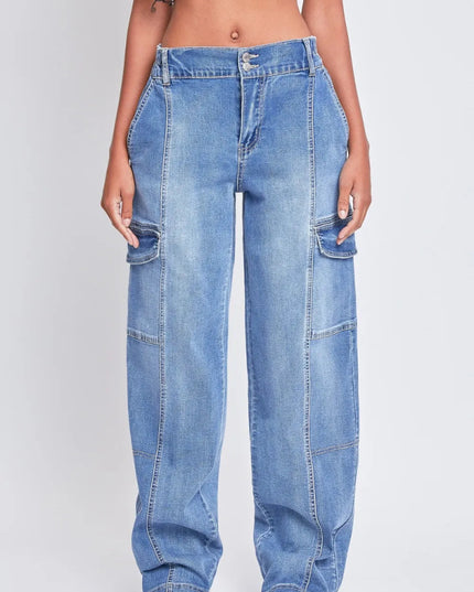 YMI Jeanswear High - Rise Straight Cargo Jeans - THE AMERICAN BLUE