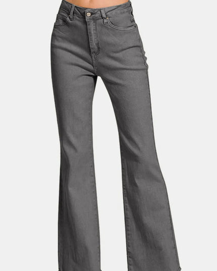 Zenana Acid Washed Frayed Hem Bootcut Jeans - THE AMERICAN BLUE