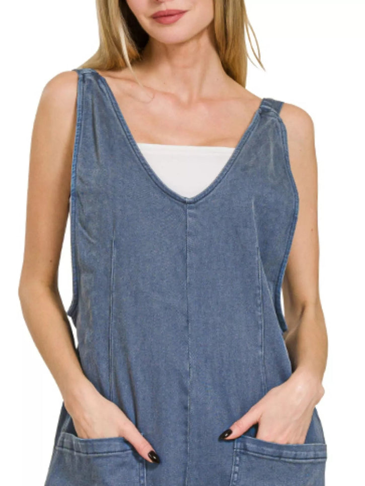 Zenana Casual Adjustable Strap Baggy Jumpsuit With Pocket - THE AMERICAN BLUE