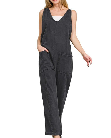 Zenana Casual Adjustable Strap Baggy Jumpsuit with Pocket - THE AMERICAN BLUE