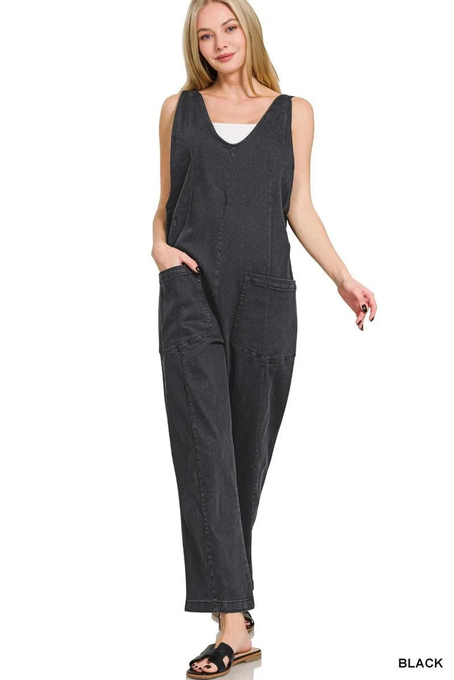 Zenana Casual Adjustable Strap Baggy Jumpsuit with Pocket - THE AMERICAN BLUE