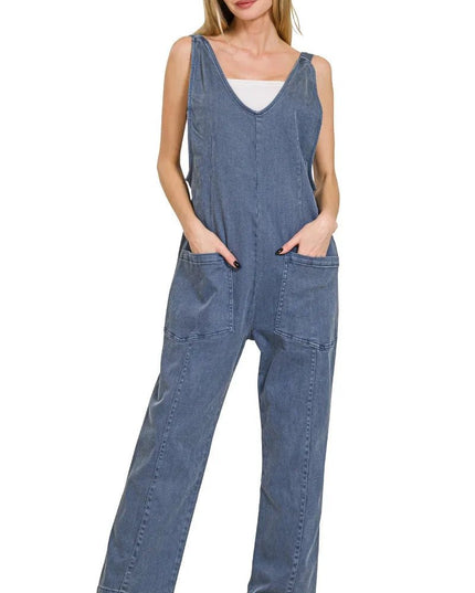 Zenana Casual Adjustable Strap Baggy Jumpsuit With Pocket - THE AMERICAN BLUE