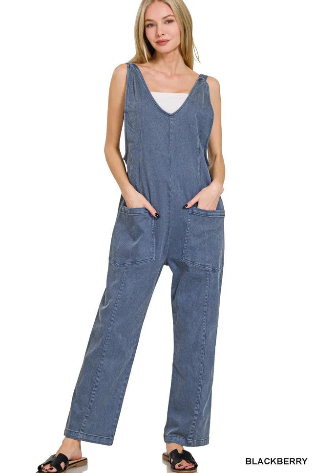 Zenana Casual Adjustable Strap Baggy Jumpsuit With Pocket - THE AMERICAN BLUE
