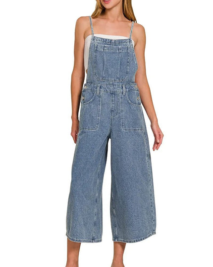 Zenana Denim Medium Washed Wide Leg Overalls - THE AMERICAN BLUE