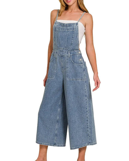 Zenana Denim Medium Washed Wide Leg Overalls - THE AMERICAN BLUE