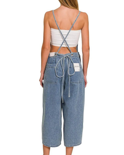 Zenana Denim Medium Washed Wide Leg Overalls - THE AMERICAN BLUE