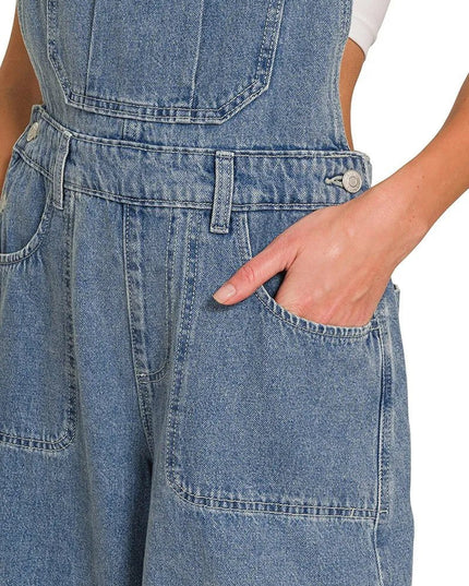 Zenana Denim Medium Washed Wide Leg Overalls - THE AMERICAN BLUE