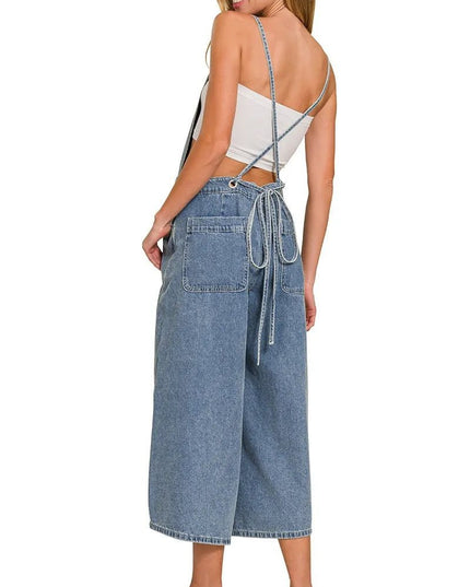 Zenana Denim Medium Washed Wide Leg Overalls - THE AMERICAN BLUE